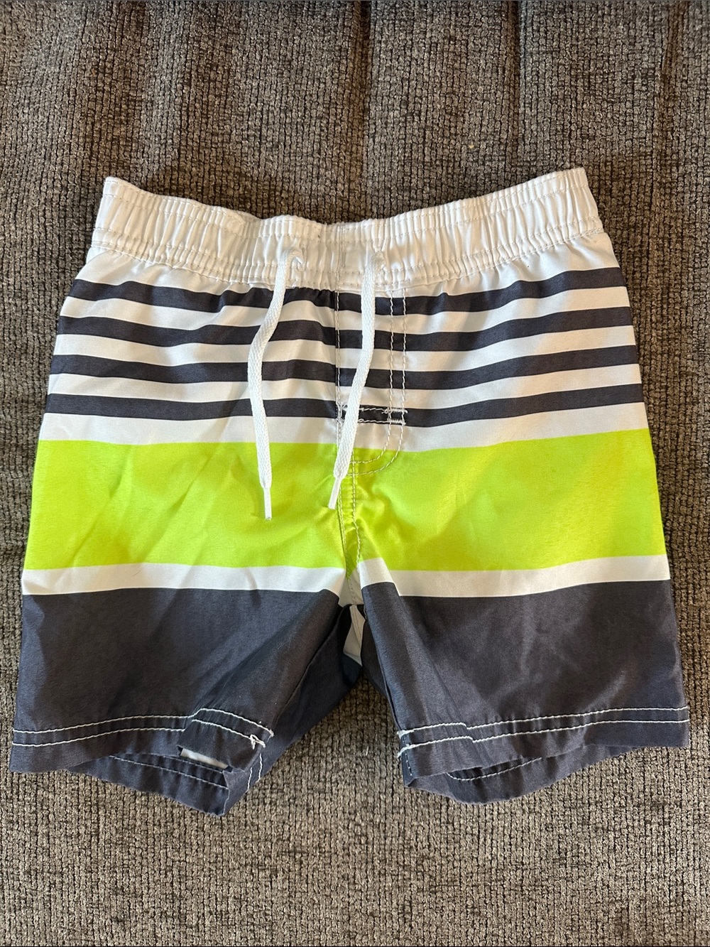 Toddler Neon Lime & Navy Striped Swim Trunks